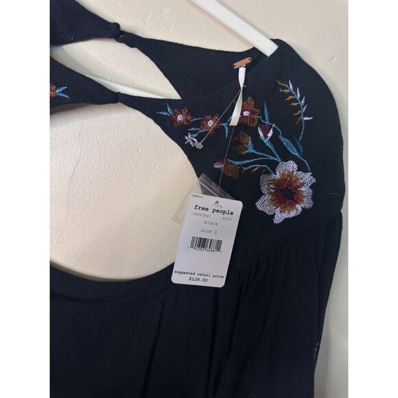 NWT Free People Black Embroidery Lita Long Sleeve Top LARGE - Picture 6 of 9